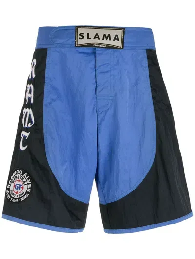 Amir Slama Embroidered Patches Luta Shorts In Blue