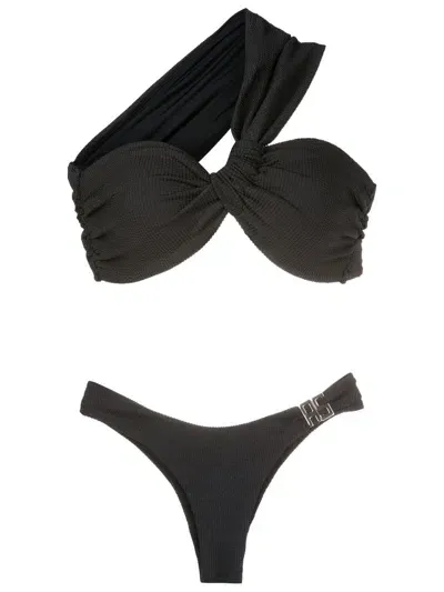 Amir Slama Fine-ribbed One-shoulder Bikini In Black