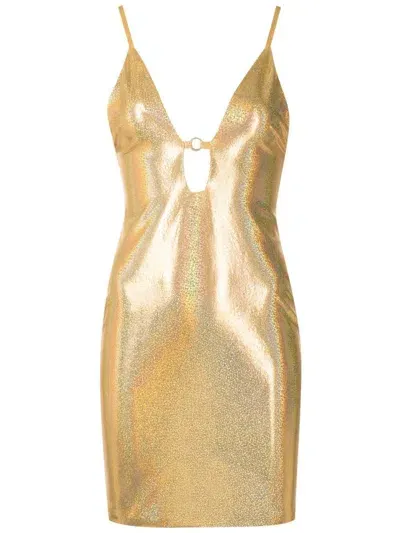 Amir Slama Fitted Metallic Mini Dress In Gold