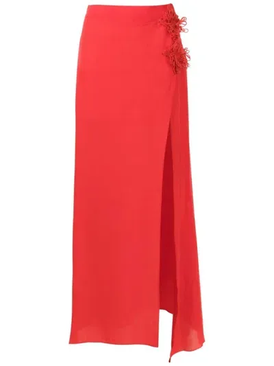 Amir Slama Floral-appliqué Maxi Skirt In Rot