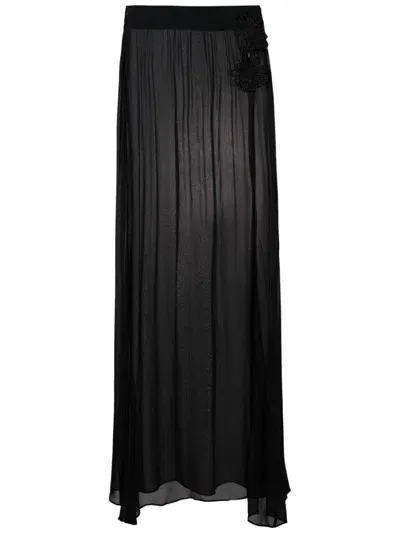 Amir Slama Floral-appliqué Maxi Skirt In Schwarz