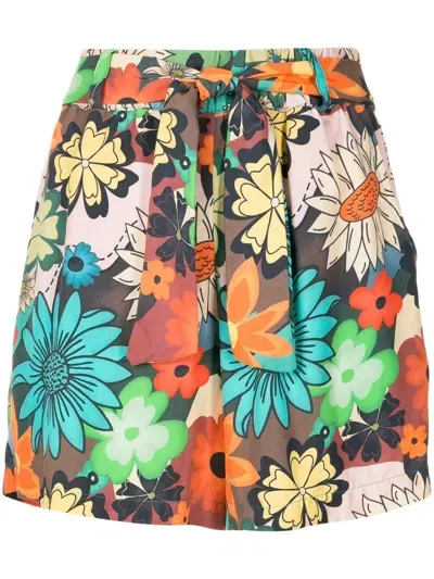 Amir Slama Floral-print Belted Shorts In Multicolour