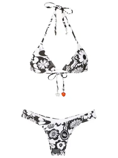 Amir Slama Floral-print Bikini Set In Black