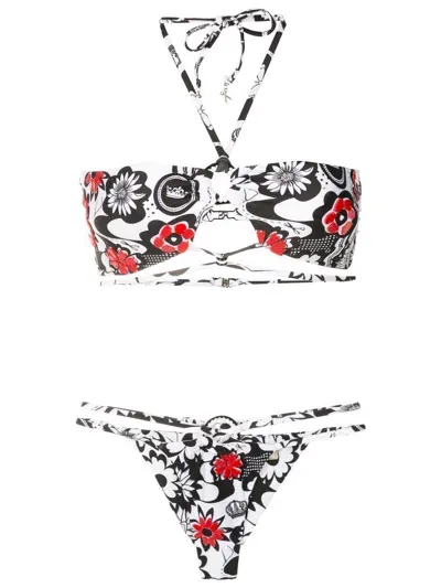 Amir Slama Floral-print Bikini Set In Black