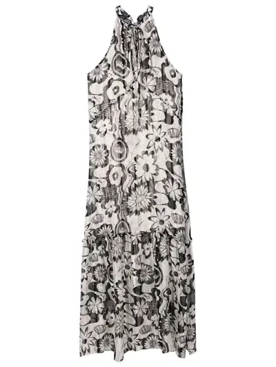 Amir Slama Floral-print Halterneck Beach Dress In White