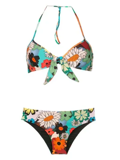 Amir Slama Floral-print Halterneck Bikini In Black