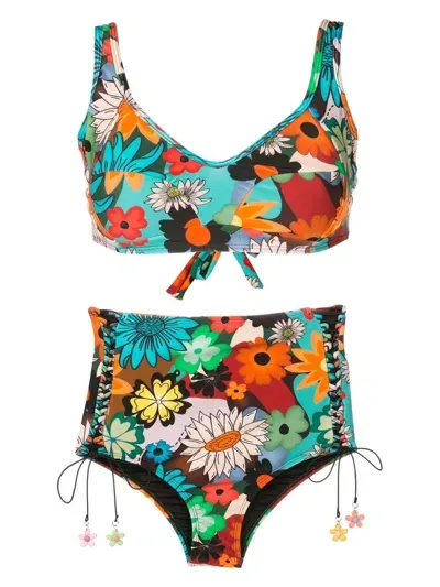 Amir Slama Floral-print High-waisted Bikini In Multicolour