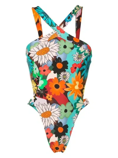 Amir Slama Floral-print Open Back Swimsuit In Multicolour