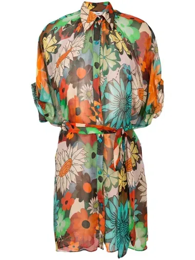 Amir Slama Floral-print Shirt Dress In Multicolour