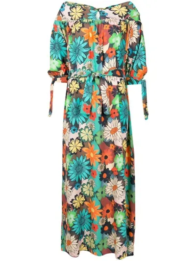 Amir Slama Floral-print Tied-waist Dress In Multicolour