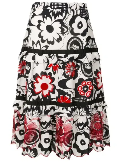 Amir Slama Floral-print Tiered Skirt In Black