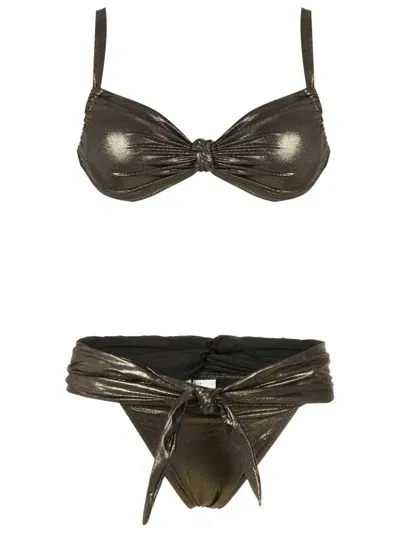 Amir Slama Gathered-detail Self-tie Bikini In Black