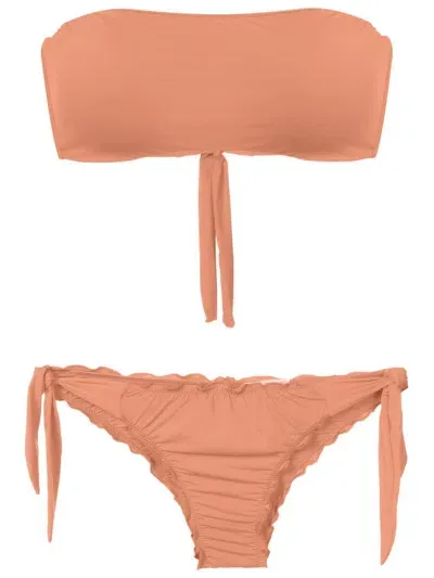 Amir Slama Gathered-detailing Bandeau Bikini In Neutrals