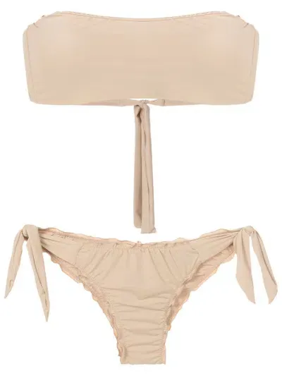 Amir Slama Gathered-detailing Bandeau Bikini In Neutrals