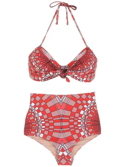 Amir Slama Geometric Print Bikini Set In Red