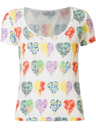 Amir Slama Heart-pattern Print T-shirt In White