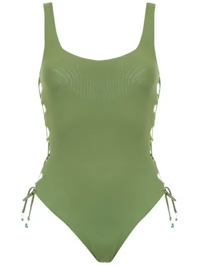 Amir Slama Lace Up Detail Swimsuit In Green