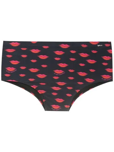 Amir Slama Lip-print Swim Trunks In Black