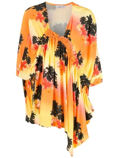 Amir Slama Palm Tree-print Asymmetric Dress In Orange