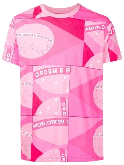 Amir Slama Patchwork Flag-print T-shirt In Pink