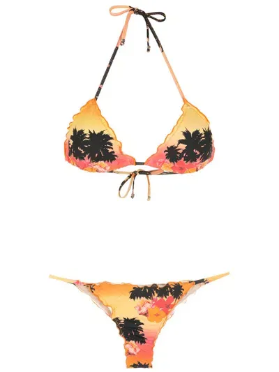 Amir Slama Print Ilha De Hibiscus Bikini Set In Orange