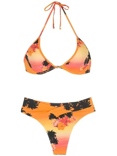 Amir Slama Print Ilha De Hibiscus Bikini Set In Orange