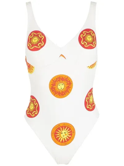 Amir Slama Print Sol Swimsuit In White