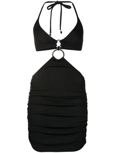 Amir Slama Ribbed-detail Halterneck Dress In Black