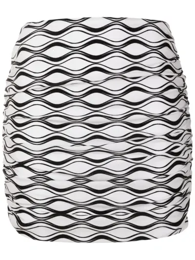 Amir Slama Ruched Wave-print Mini Skirt In White