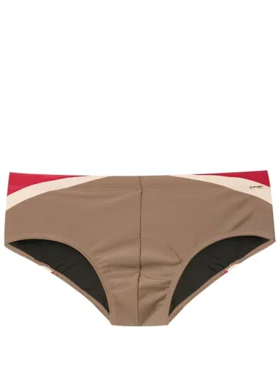 Amir Slama Side-stripe Swim Trunks In Brown