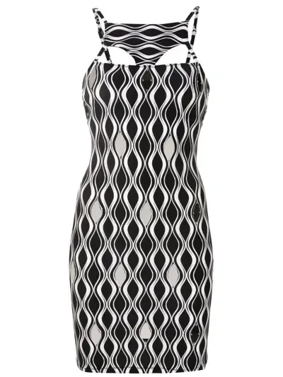 Amir Slama Wave-print Bodycon Mini Dress In Black