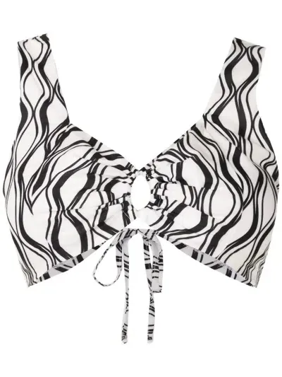 Amir Slama Wave-print Sleeveless Cropped Top In White