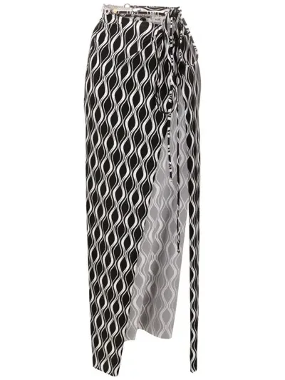 Amir Slama Wave-print Slit Maxi Skirt In Black