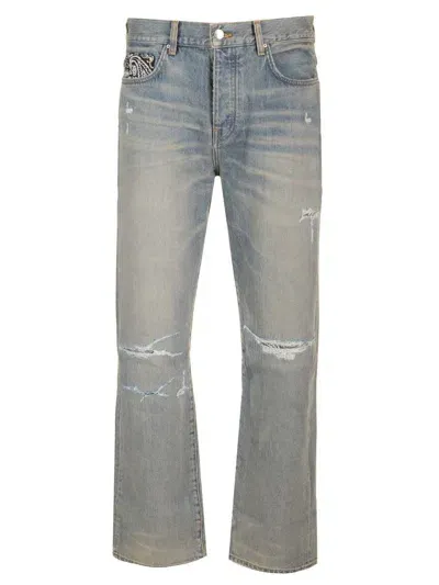 Amiri Bandana Repair Straight Jean In Light Blue