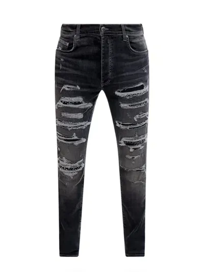 Amiri Bandana Thrasher Ripped Skinny Jeans In Grey