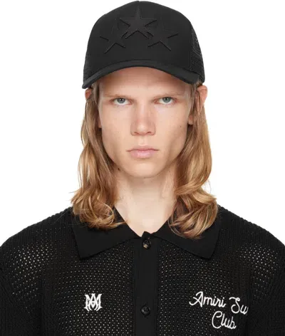 Amiri Black 3 Star Trucker Cap In Black/black