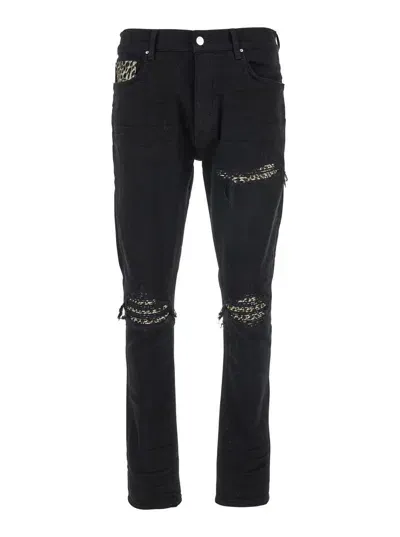 Amiri Black Cotton Denim Jeans In Multicolor