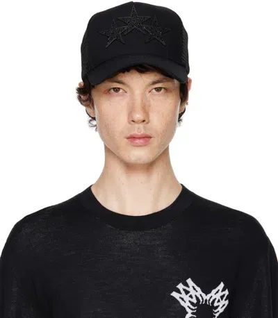 Amiri Black Crystal 3 Star Trucker Cap In Black Black