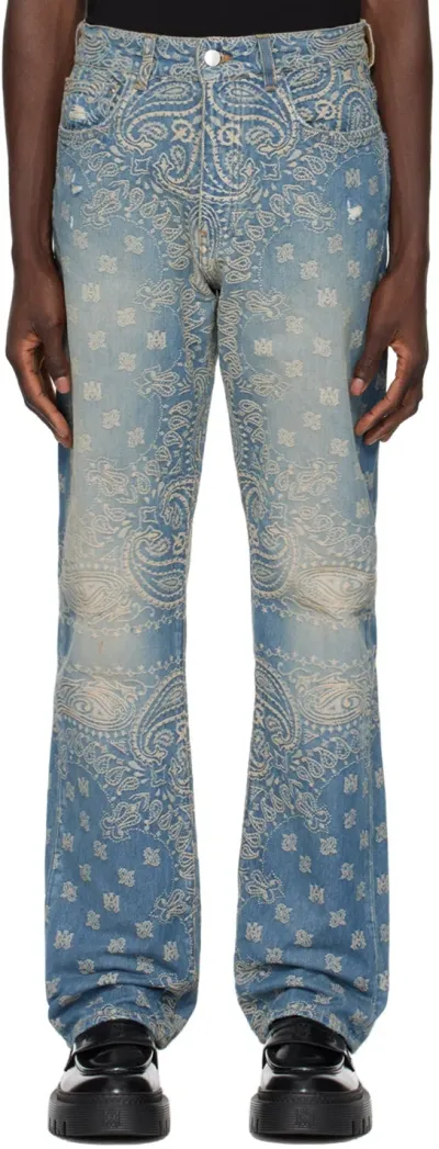 Amiri Blue Bandana Jacquard Straight Jeans In Crafted Indigo