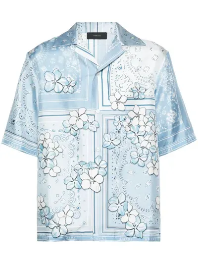 Amiri Bandana Floral Silk Shirt In Blue