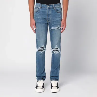 Amiri Blue Skinny Jeans With Rips In Black