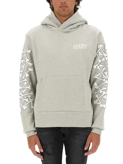 Amiri Bones Stacked Hoodie In Grey