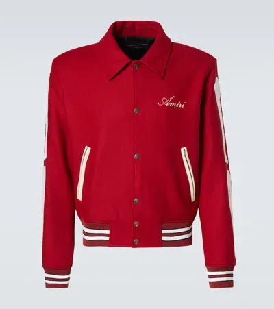 Amiri Bones Wool-blend Varsity Jacket In Red