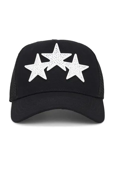 Amiri Crystal 3 Star Trucker Hat In Black White