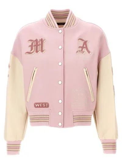 Amiri Dream Team Varsity Bomber Jacket In Nude & Neutrals