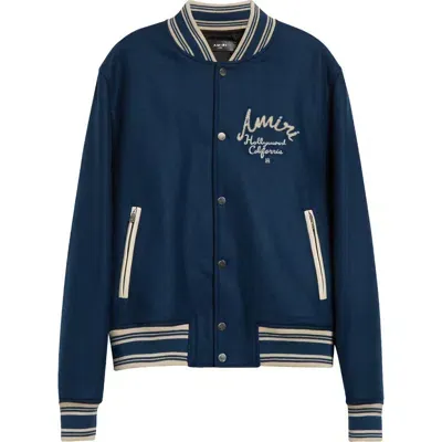 Amiri Hollywood Varsity Bomber Jacket In Dusty Blue