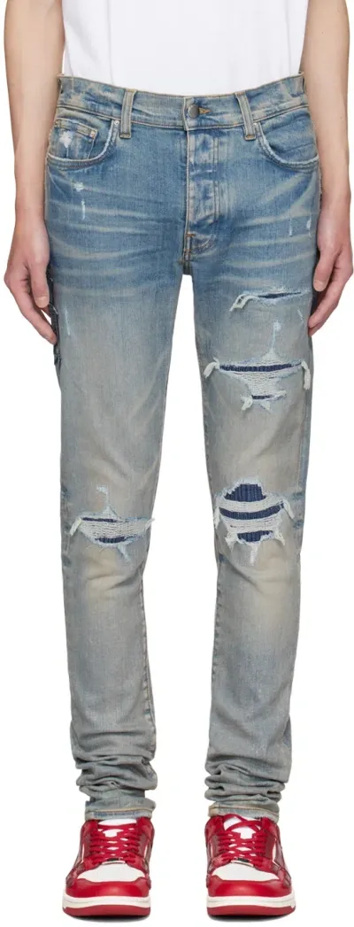 Amiri Indigo Varsity Repair Jeans In Clay Indigo