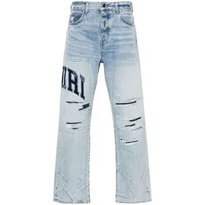 Amiri Varsity Logo Repair Mid-rise Straight-leg Jeans In Perfect Indigo