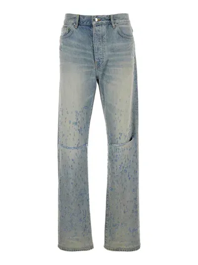 Amiri Light Blue Destroyed Straight Jeans With Cut-out In Cotton Denim Man