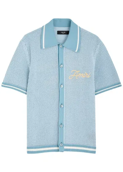 Amiri Logo-embroidered Crochet-knit Shirt In Blue